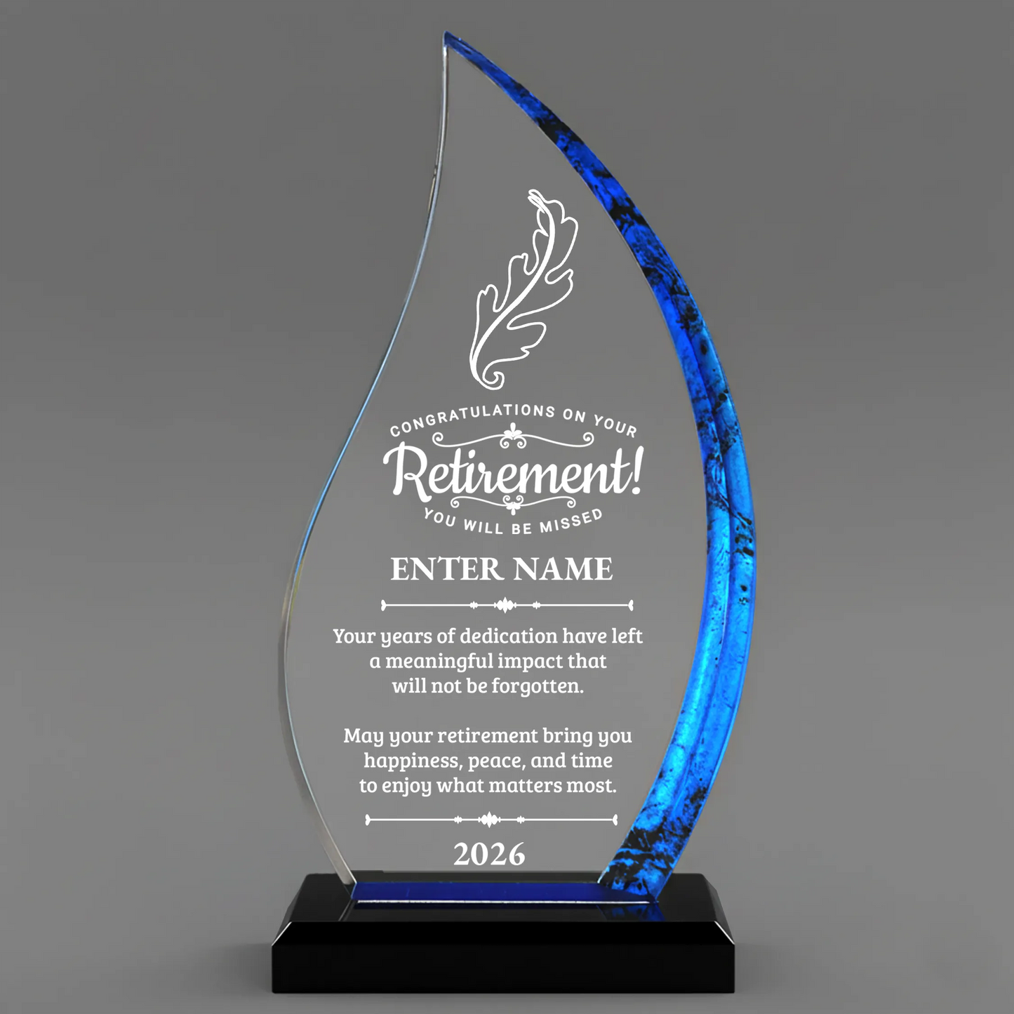 Retirement Awards - Blue Flame Awards - Personalize Online - Choose From 5 Designs
