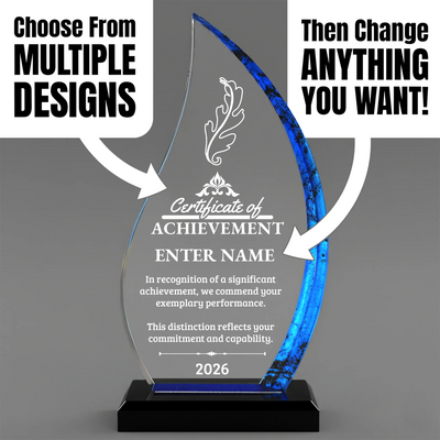 Achievement Awards - Blue Flame Awards - Personalize Online - Choose From 5 Designs