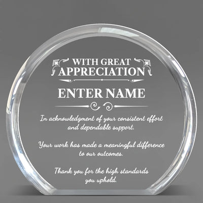 Appreciation Awards - Clear Round Acrylic Awards - Personalize Online – Choose From 5 Designs
