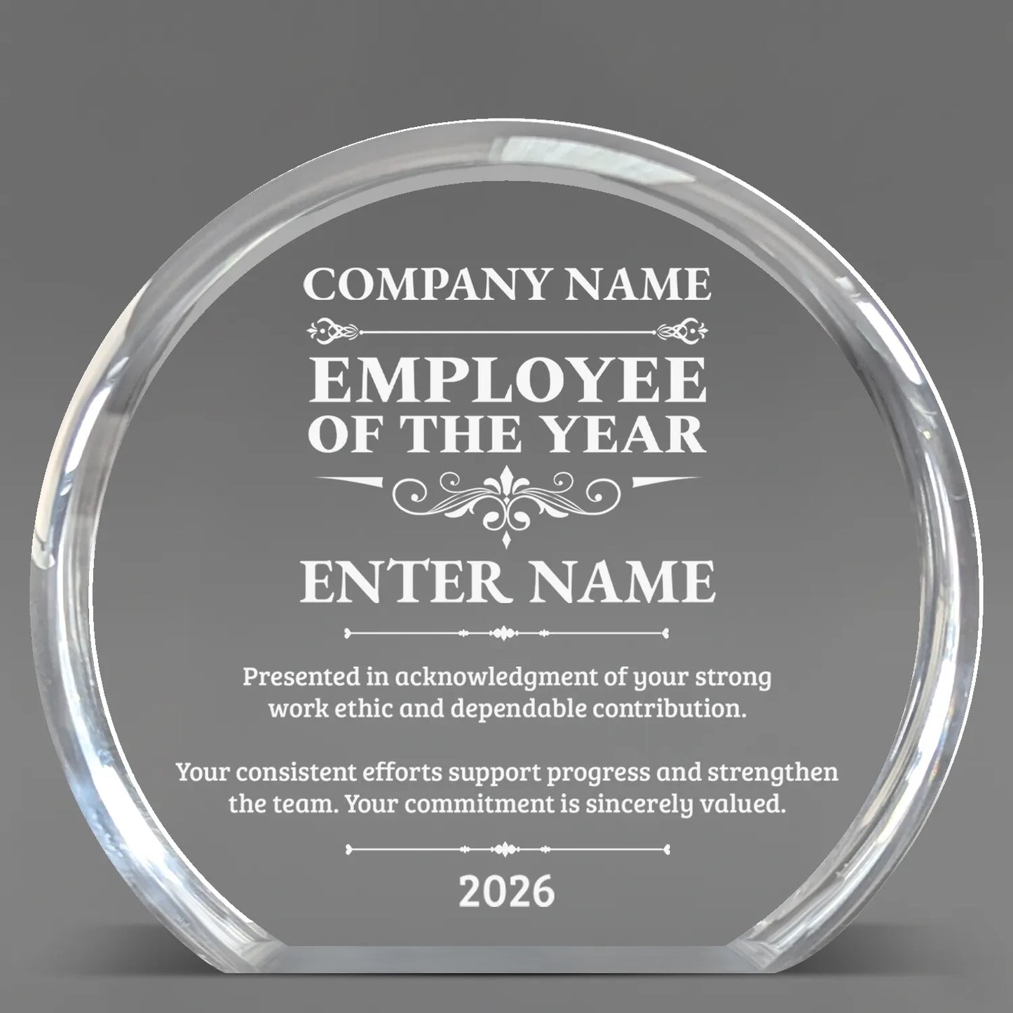 Employee Appreciation Awards - Clear Round Acrylic Awards - Personalize Online - Choose From 5 Designs