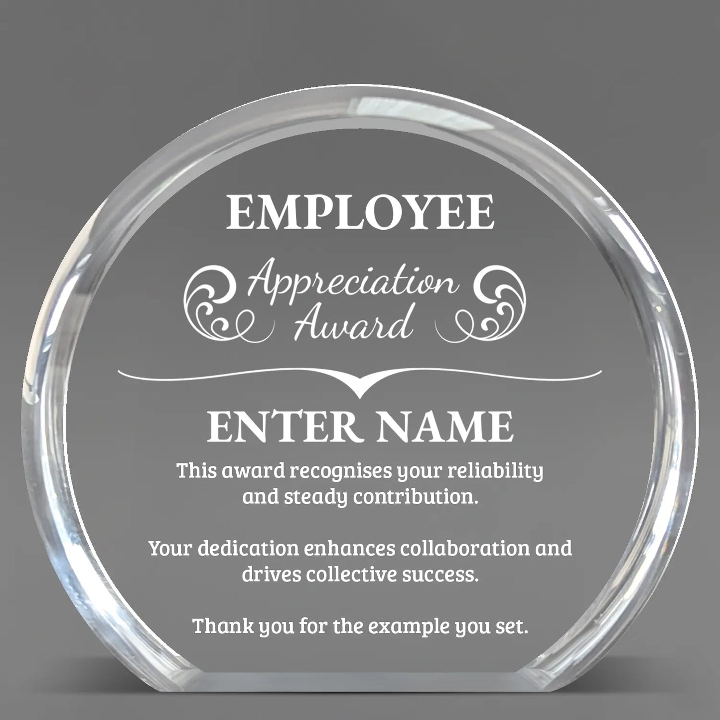 Employee Appreciation Awards - Clear Round Acrylic Awards - Personalize Online - Choose From 5 Designs