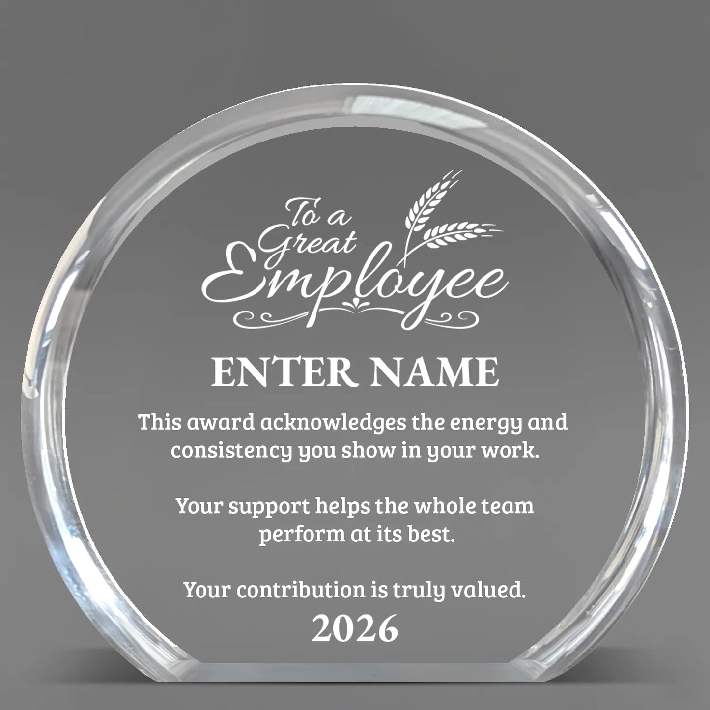 Employee Appreciation Awards - Clear Round Acrylic Awards - Personalize Online - Choose From 5 Designs