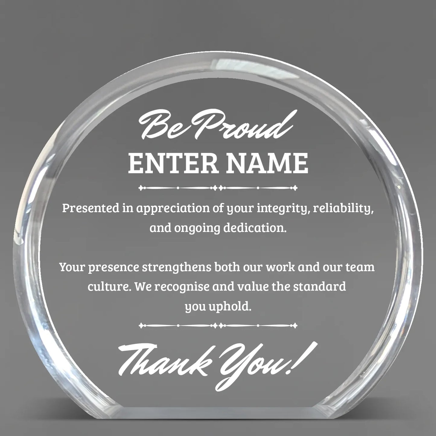 Thank You Awards - Clear Round Acrylic Awards - Personalize Online – Choose From 5 Designs