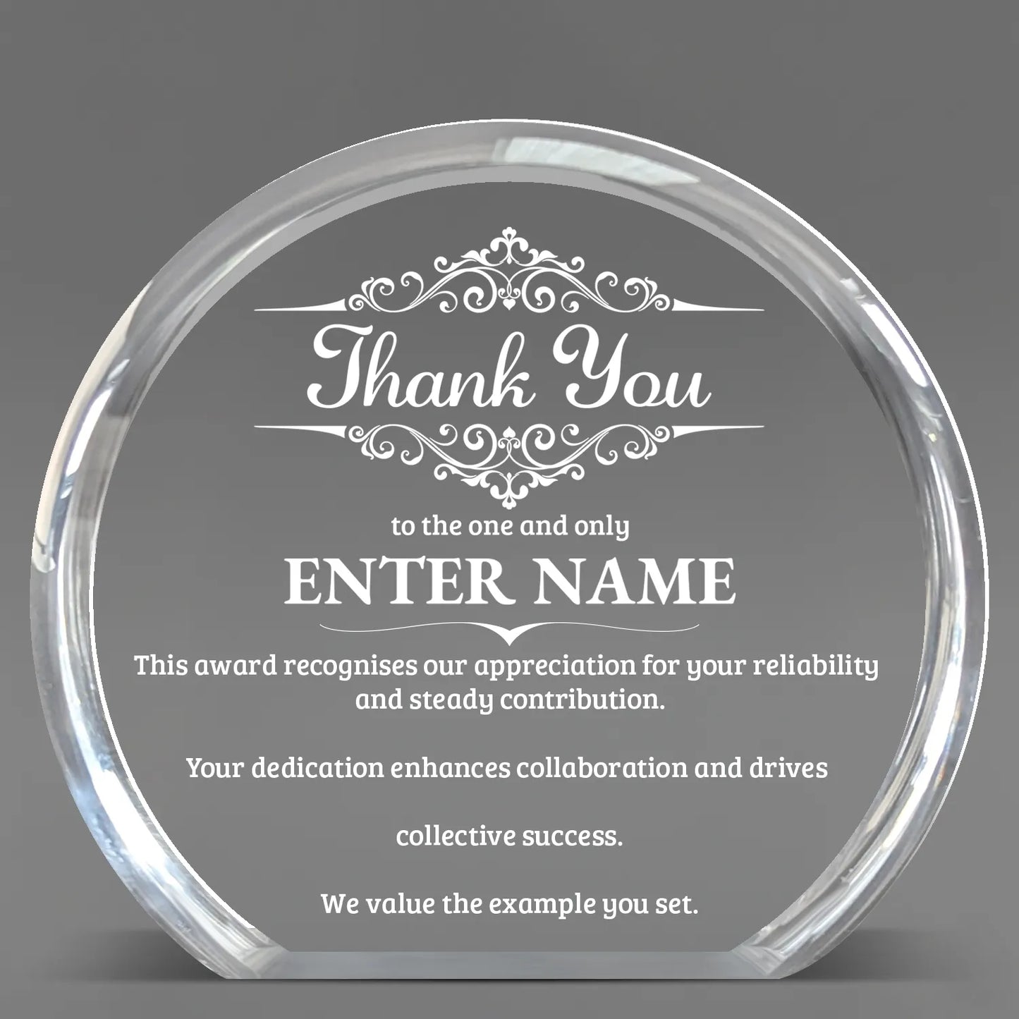 Thank You Awards - Clear Round Acrylic Awards - Personalize Online – Choose From 5 Designs