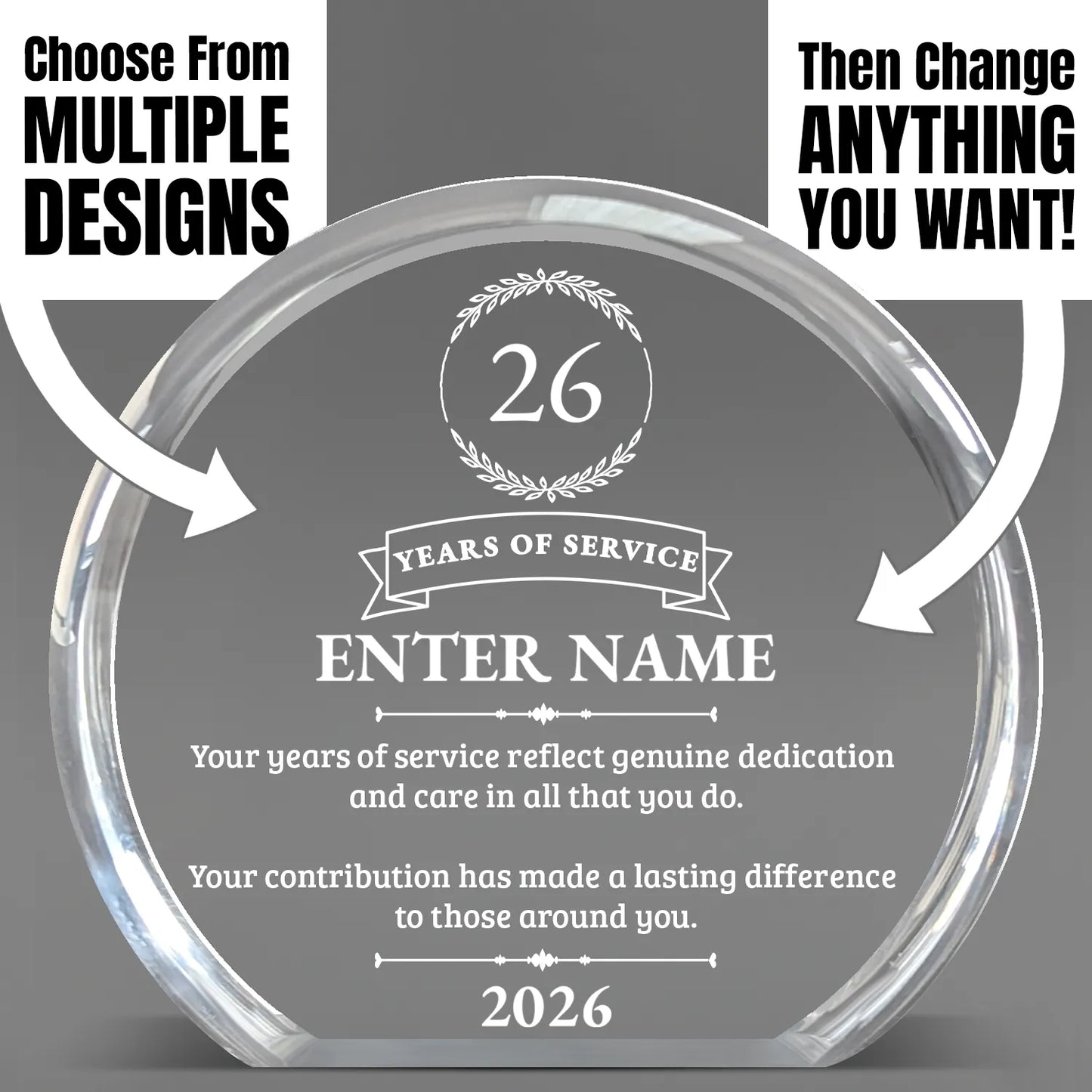 Long Service Awards - Clear Round Acrylic Awards - Personalize Online – Choose From 5 Designs