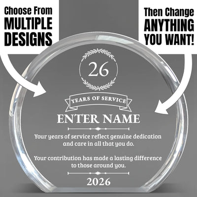 Long Service Awards - Clear Round Acrylic Awards - Personalize Online – Choose From 5 Designs