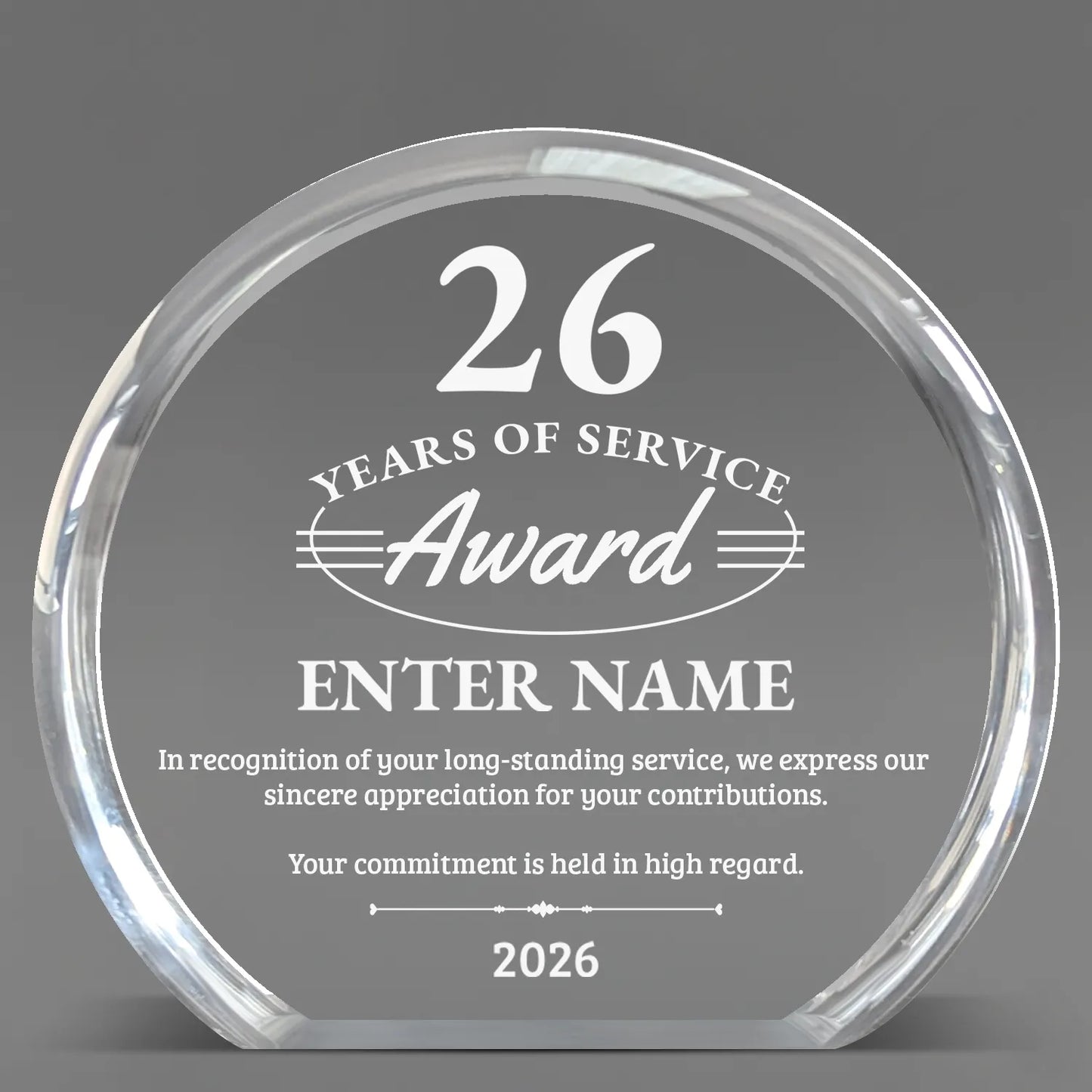 Long Service Awards - Clear Round Acrylic Awards - Personalize Online – Choose From 5 Designs