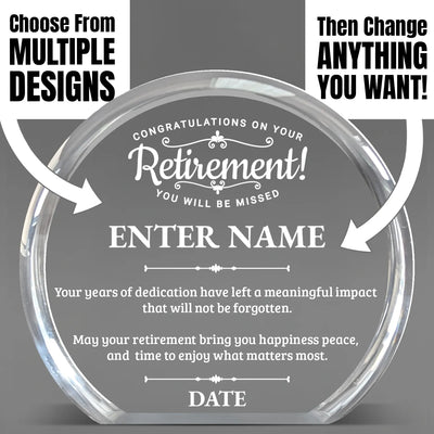 Retirement Awards - Clear Round Acrylic Awards - Personalize Online – Choose From 5 Designs
