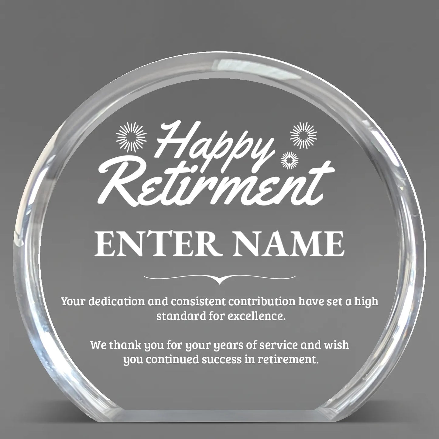 Retirement Awards - Clear Round Acrylic Awards - Personalize Online – Choose From 5 Designs