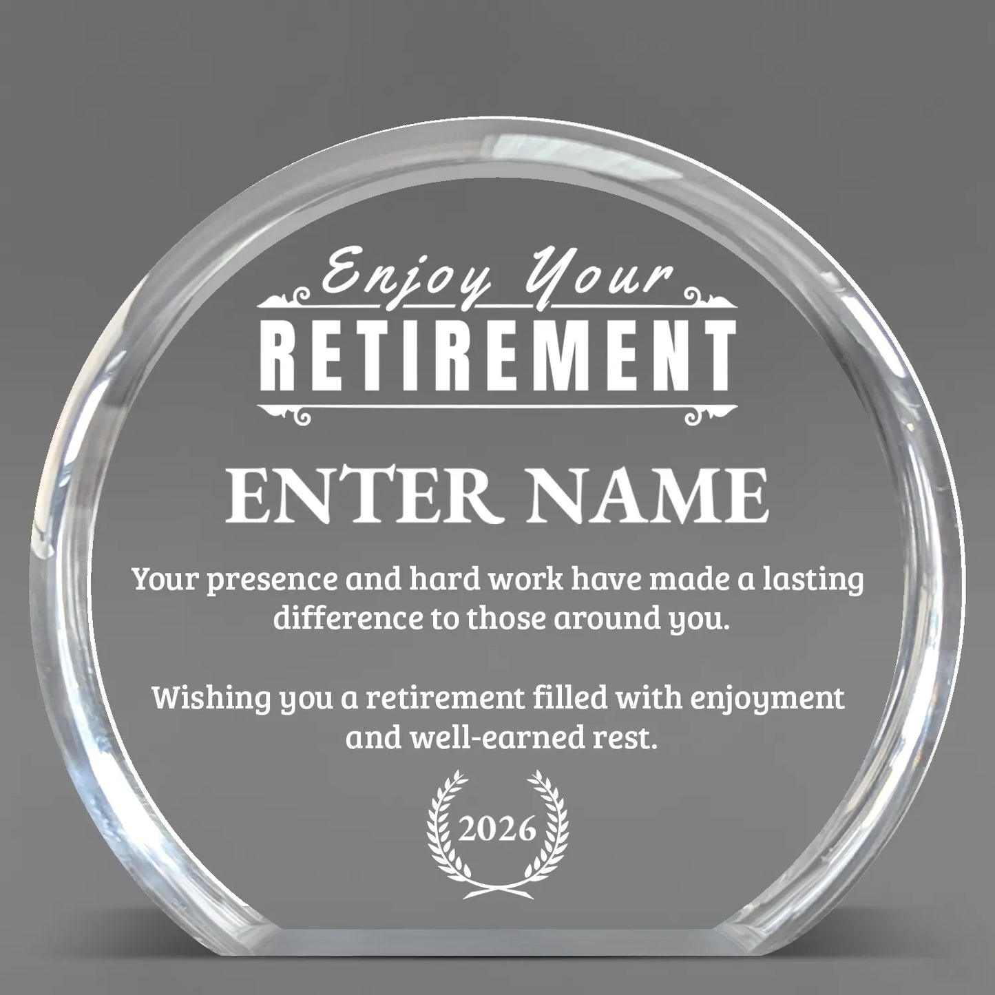 Retirement Awards - Clear Round Acrylic Awards - Personalize Online – Choose From 5 Designs
