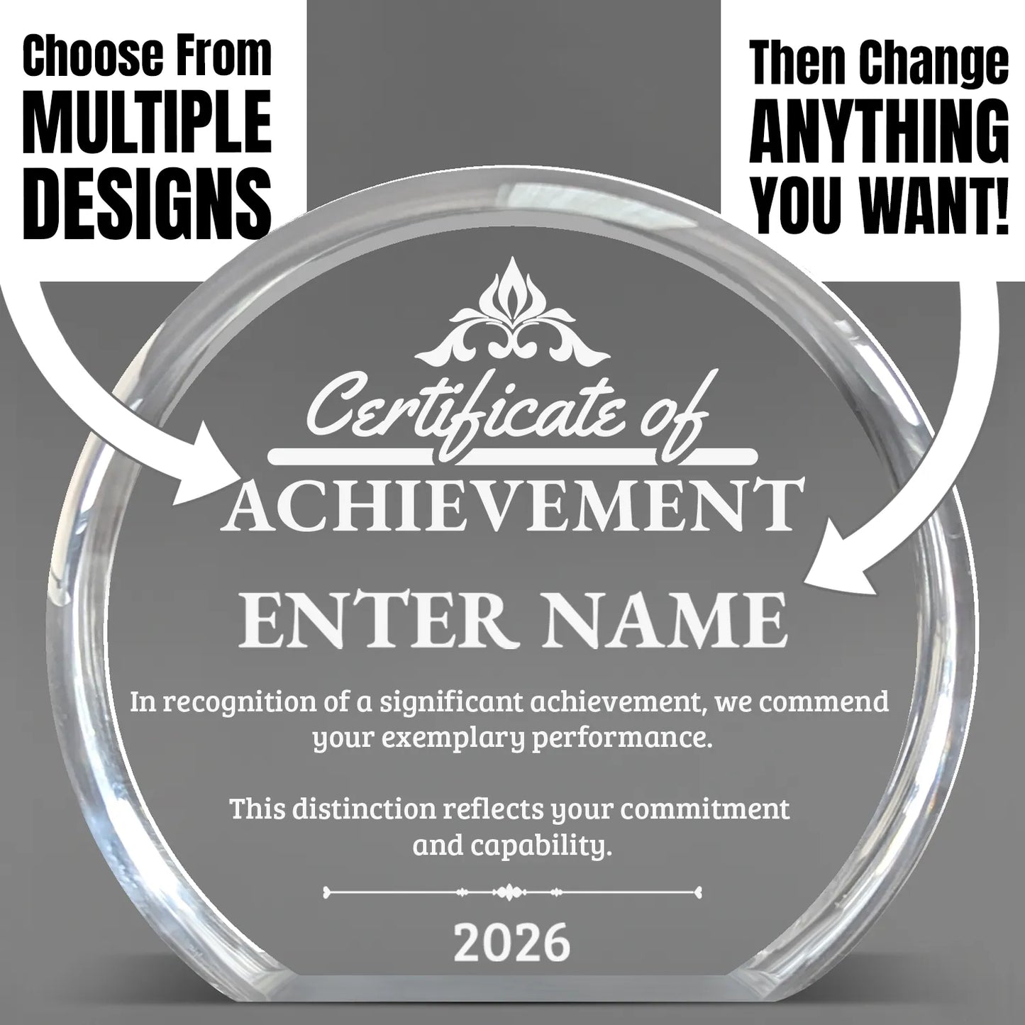Achievement Awards - Clear Round Acrylic Awards - Personalize Online - Choose From 5 Designs