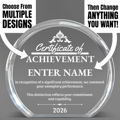 Achievement Awards - Clear Round Acrylic Awards - Personalize Online - Choose From 5 Designs