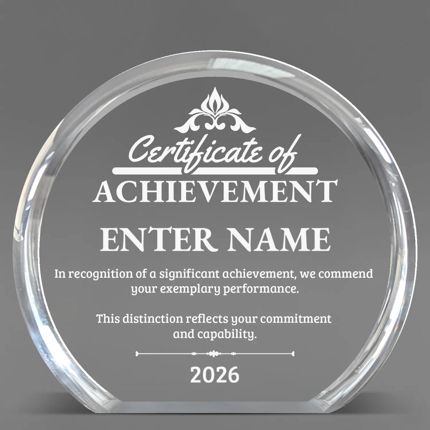 Achievement Awards - Clear Round Acrylic Awards - Personalize Online - Choose From 5 Designs