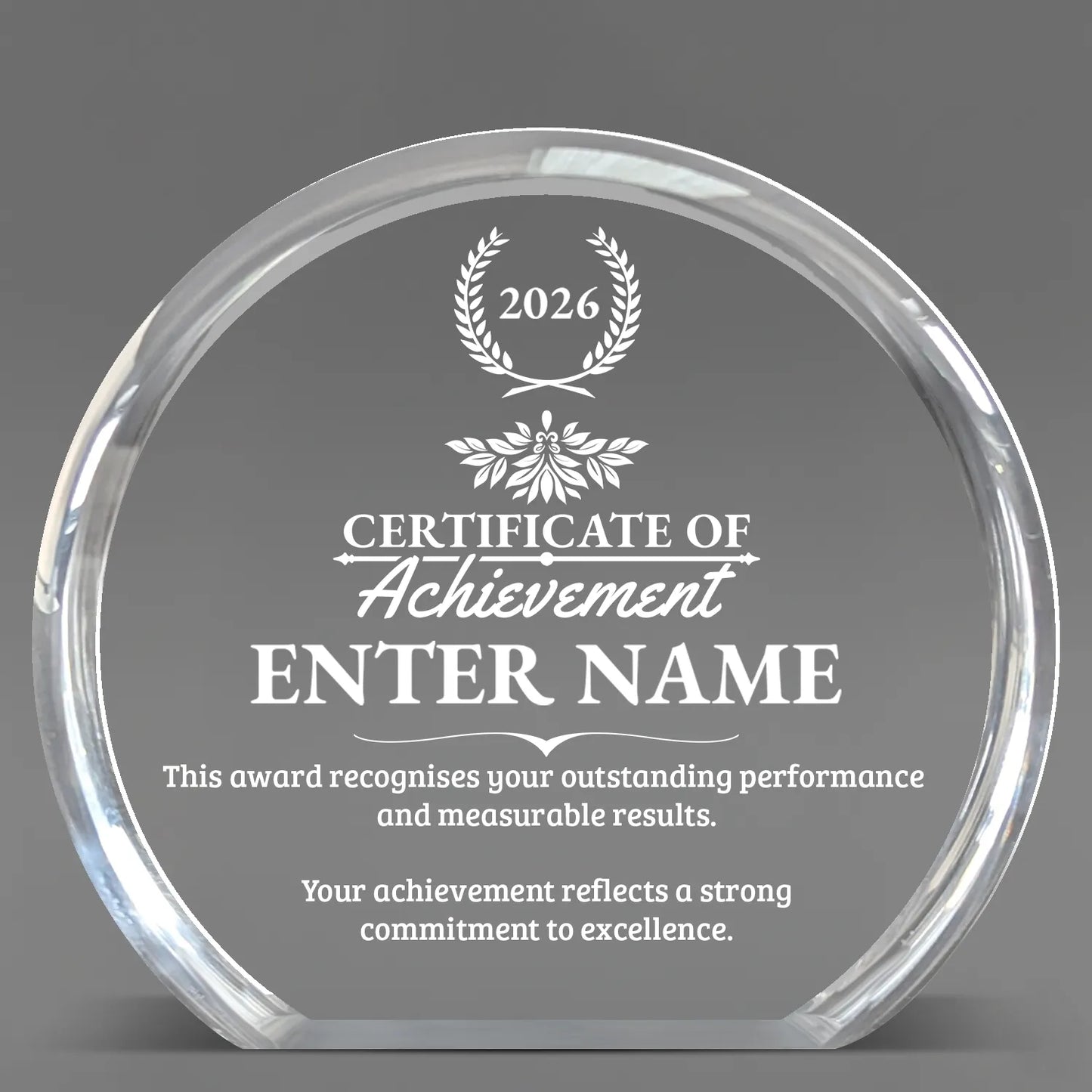 Achievement Awards - Clear Round Acrylic Awards - Personalize Online - Choose From 5 Designs