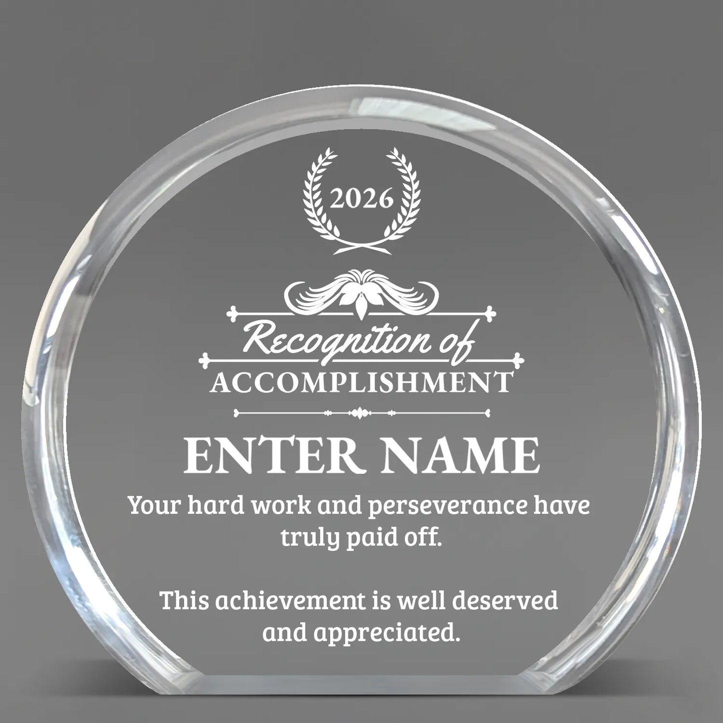Achievement Awards - Clear Round Acrylic Awards - Personalize Online - Choose From 5 Designs