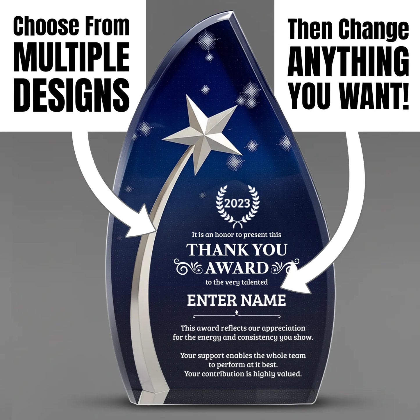 Thank You Awards - Acrylic Star Powered Awards - Personalize Online – Choose From 5 Designs