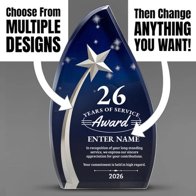 Long Service Awards - Acrylic Star Powered Awards - Personalize Online – Choose From 5 Designs