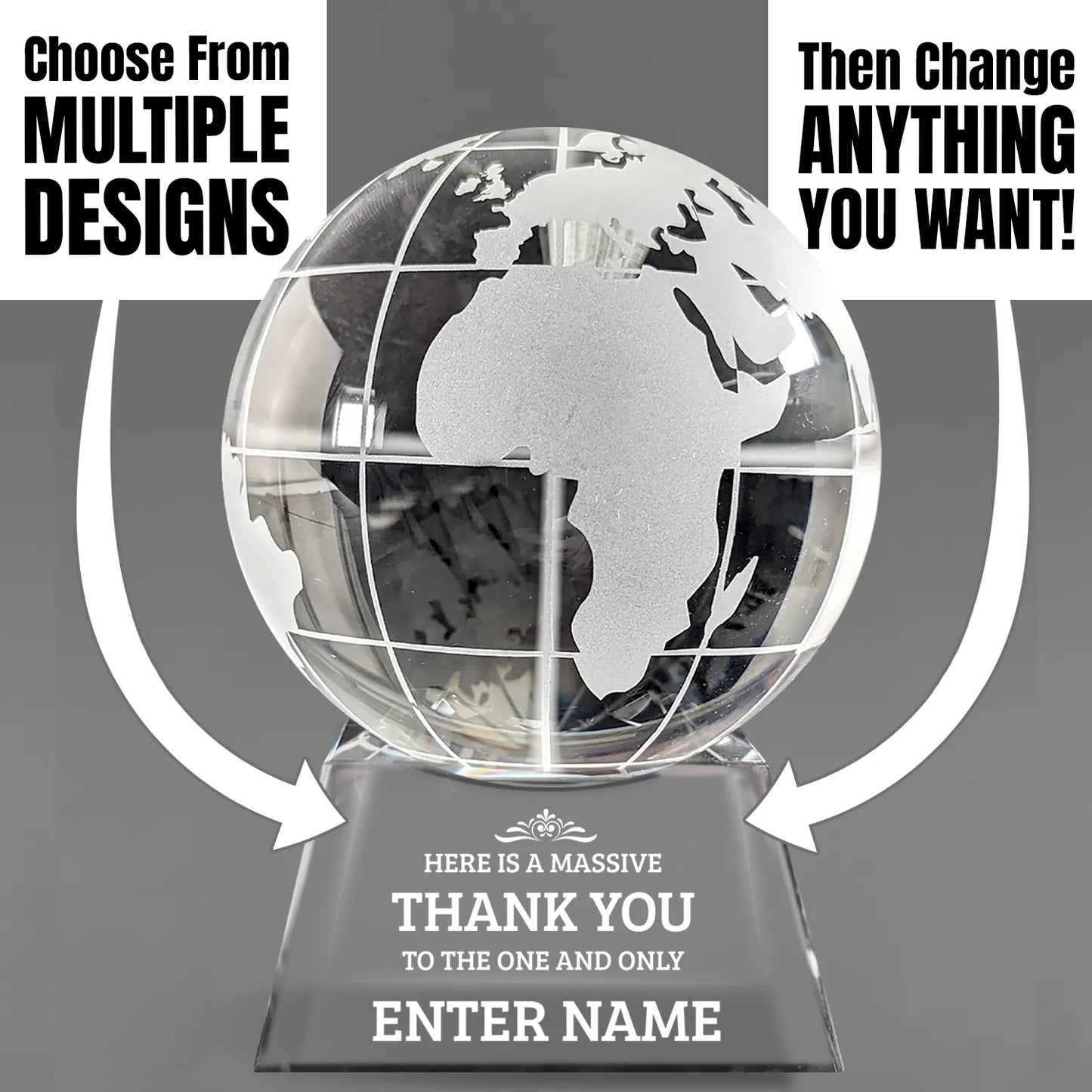 Thank You Awards - Optical Crystal Globe Awards - Personalize Online – Choose From 5 Designs