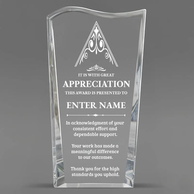 Appreciation Awards - Clear Crystal Facet Wave Awards - Personalize Online – Choose From 5 Designs