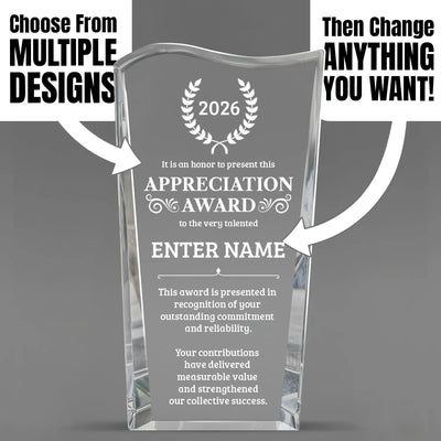 Appreciation Awards - Clear Crystal Facet Wave Awards - Personalize Online – Choose From 5 Designs