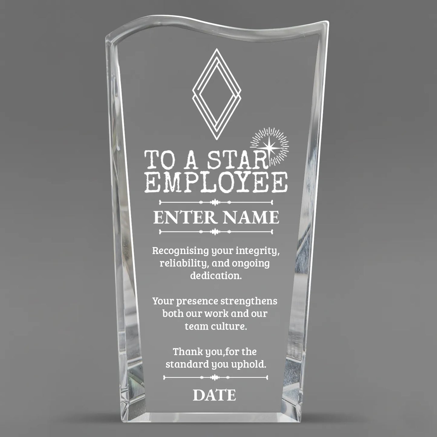 Employee Appreciation Awards - Clear Crystal Facet Wave Awards - Personalize Online – Choose From 5 Designs