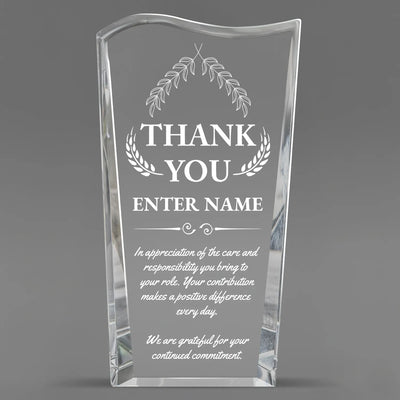 Thank You Awards - Clear Crystal Facet Wave Awards - Personalize Online – Choose From 5 Designs