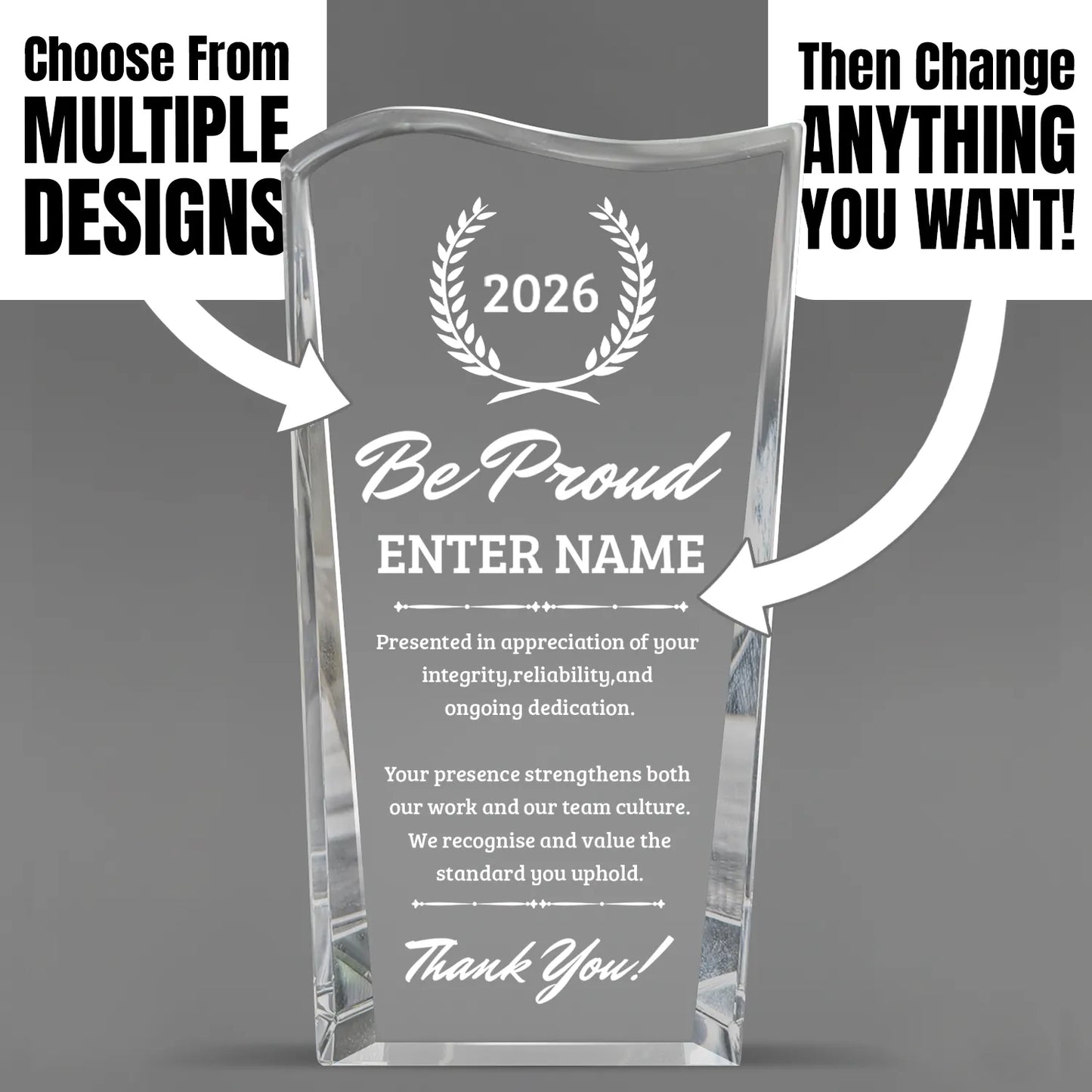 Thank You Awards - Clear Crystal Facet Wave Awards - Personalize Online – Choose From 5 Designs