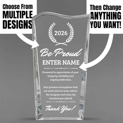 Thank You Awards - Clear Crystal Facet Wave Awards - Personalize Online – Choose From 5 Designs