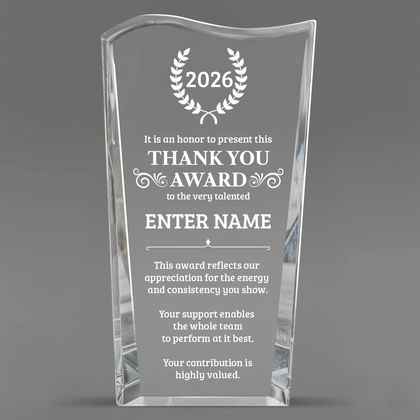 Thank You Awards - Clear Crystal Facet Wave Awards - Personalize Online – Choose From 5 Designs