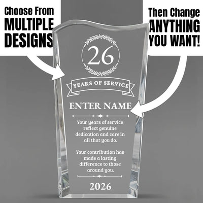Long Service Awards - Clear Crystal Facet Wave Awards - Personalize Online – Choose From 5 Designs