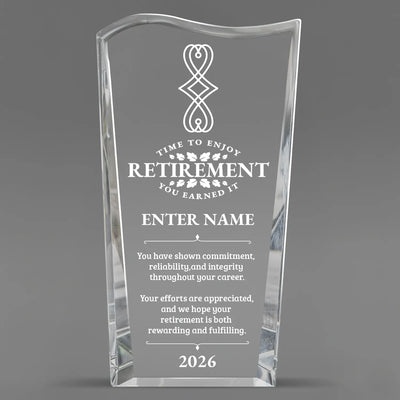 Retirement Awards - Clear Crystal Facet Wave Awards - Personalize Online – Choose From 5 Designs