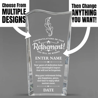Retirement Awards - Clear Crystal Facet Wave Awards - Personalize Online – Choose From 5 Designs