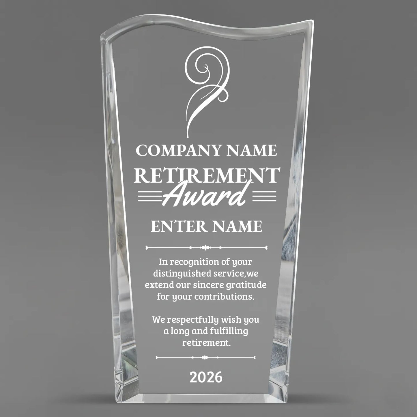 Retirement Awards - Clear Crystal Facet Wave Awards - Personalize Online – Choose From 5 Designs