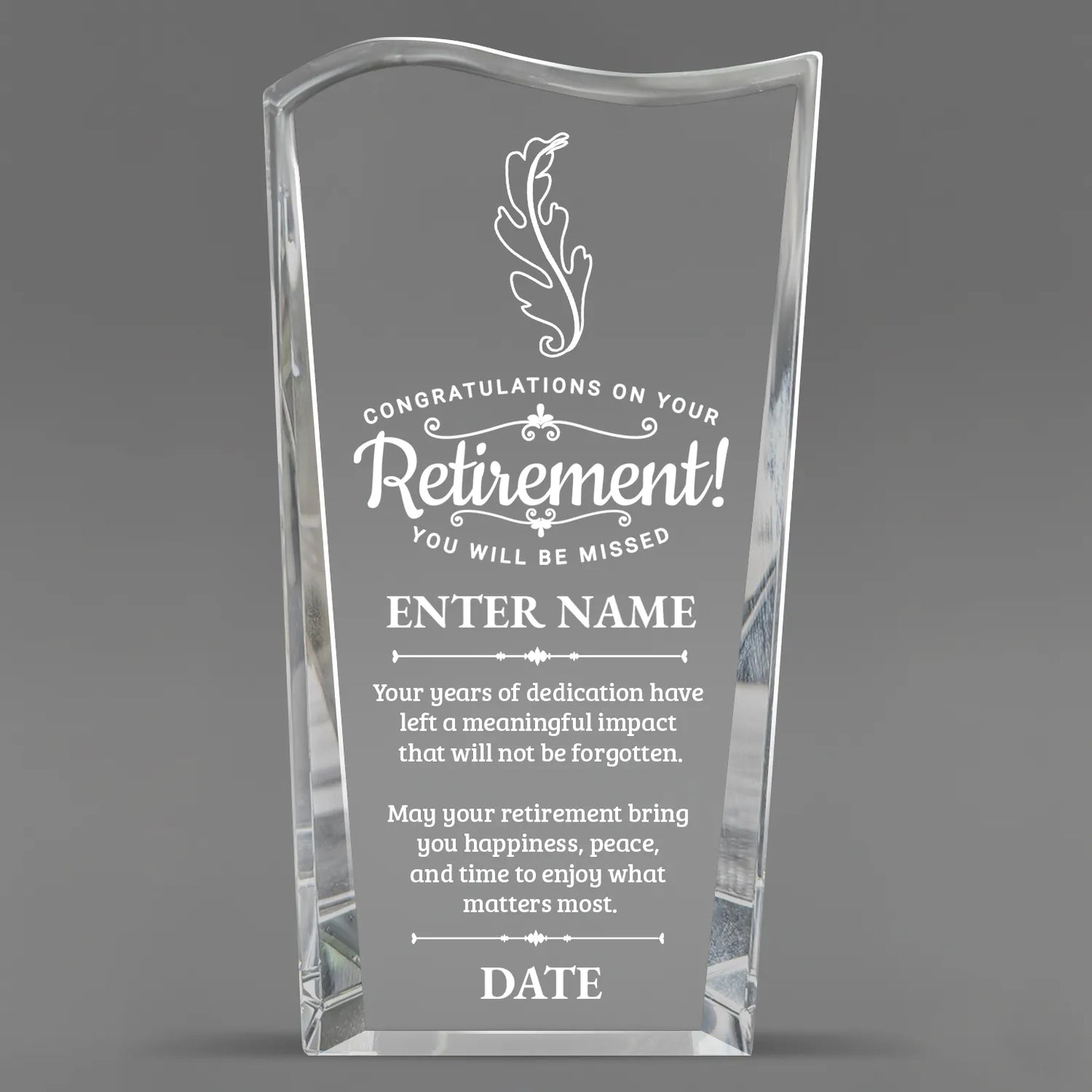 Retirement Awards - Clear Crystal Facet Wave Awards - Personalize Online – Choose From 5 Designs