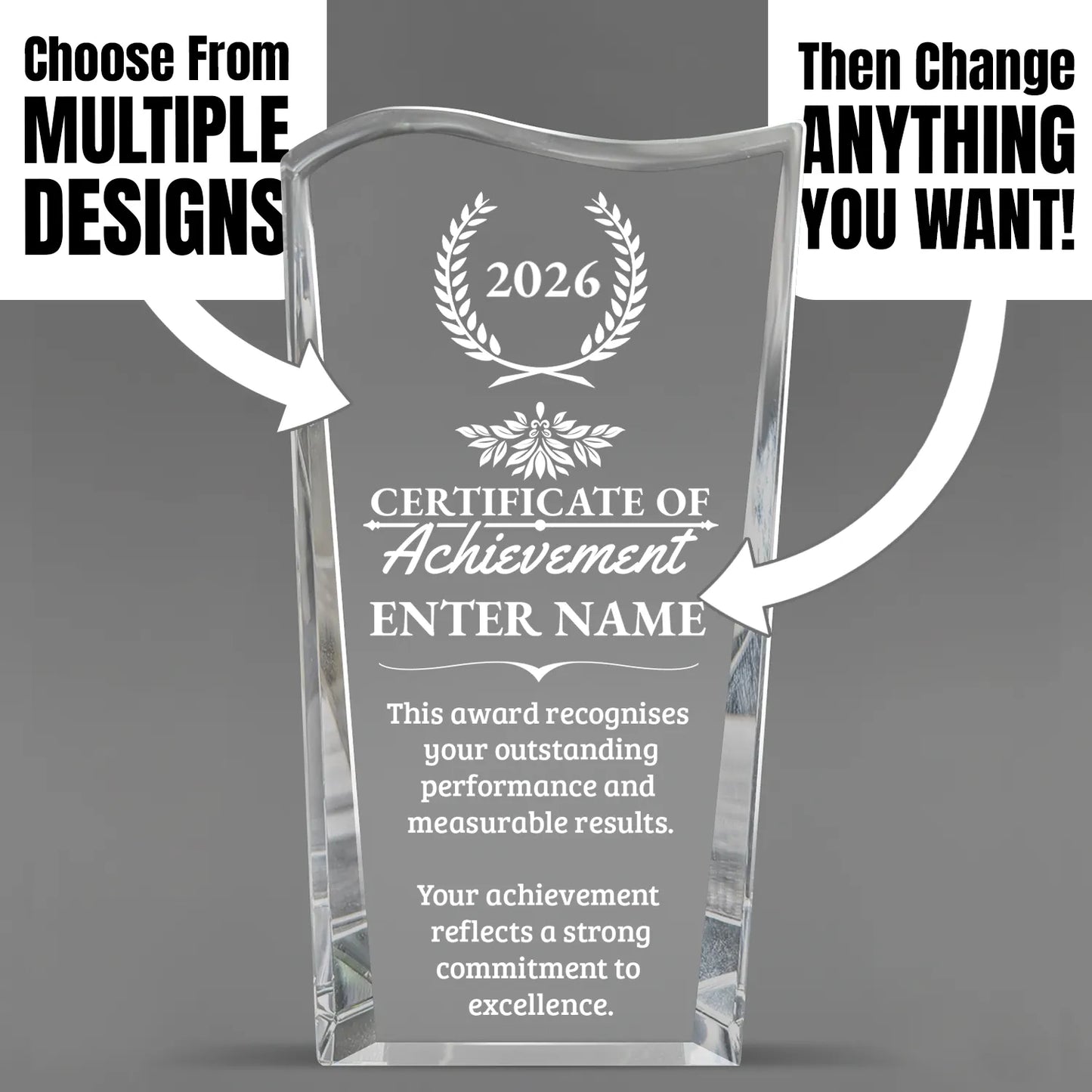 Achievement Awards - Clear Crystal Facet Wave Awards - Personalize Online – Choose From 5 Designs