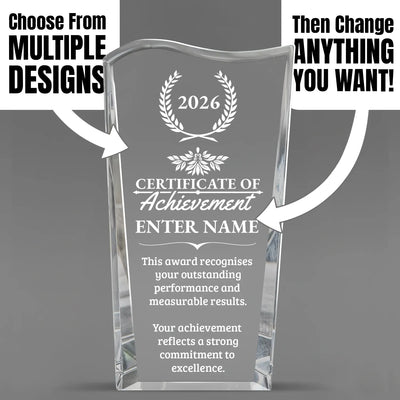 Achievement Awards - Clear Crystal Facet Wave Awards - Personalize Online – Choose From 5 Designs