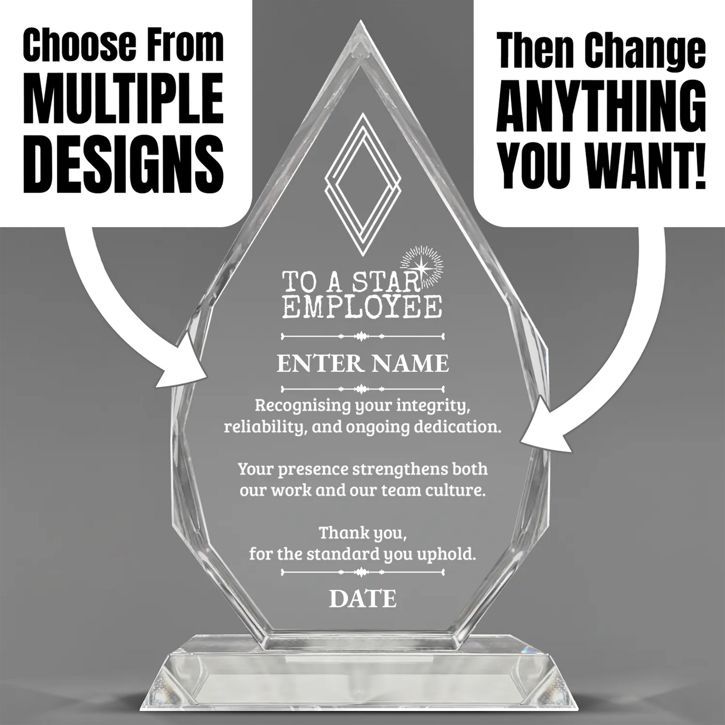 Employee Appreciation Awards - Optic Crystal Royal Diamond Awards - Personalize Online – Choose From 5 Designs