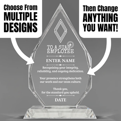 Employee Appreciation Awards - Optic Crystal Royal Diamond Awards - Personalize Online – Choose From 5 Designs