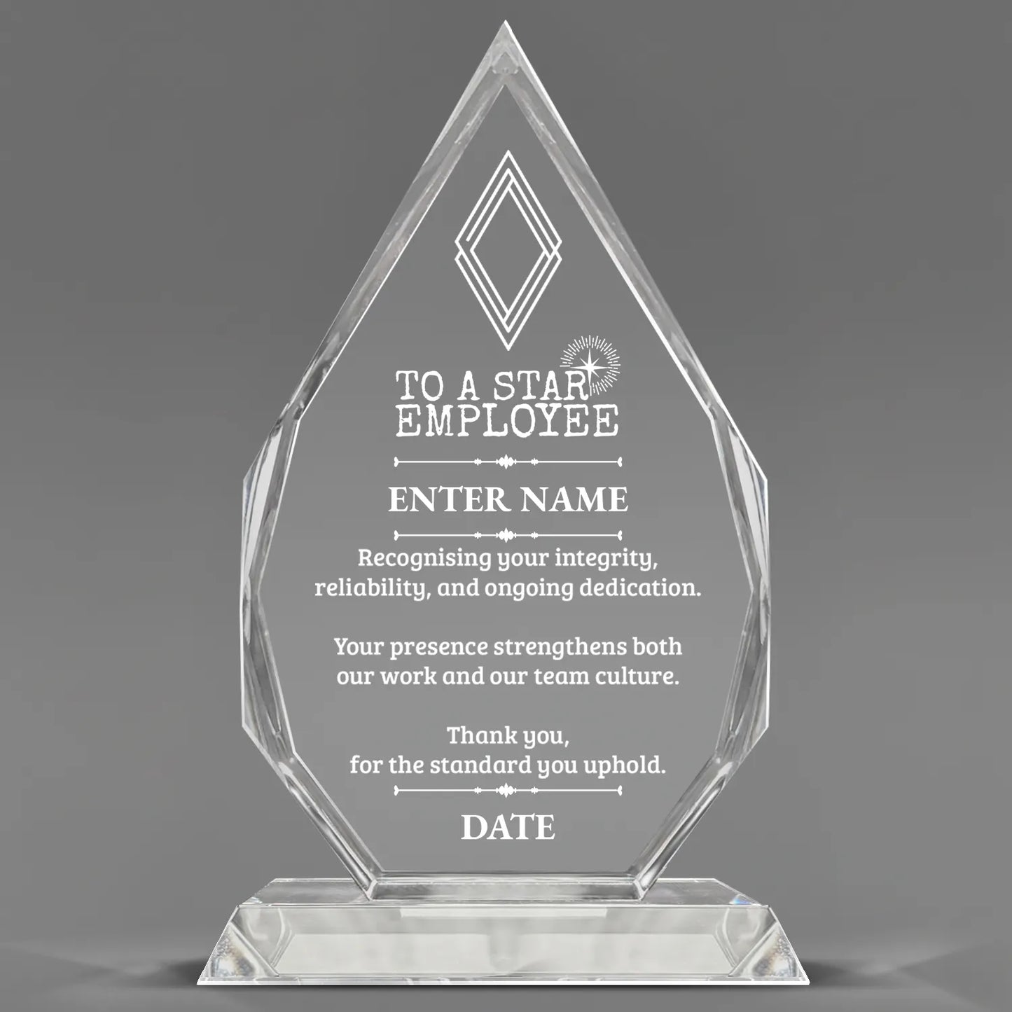 Employee Appreciation Awards - Optic Crystal Royal Diamond Awards - Personalize Online – Choose From 5 Designs