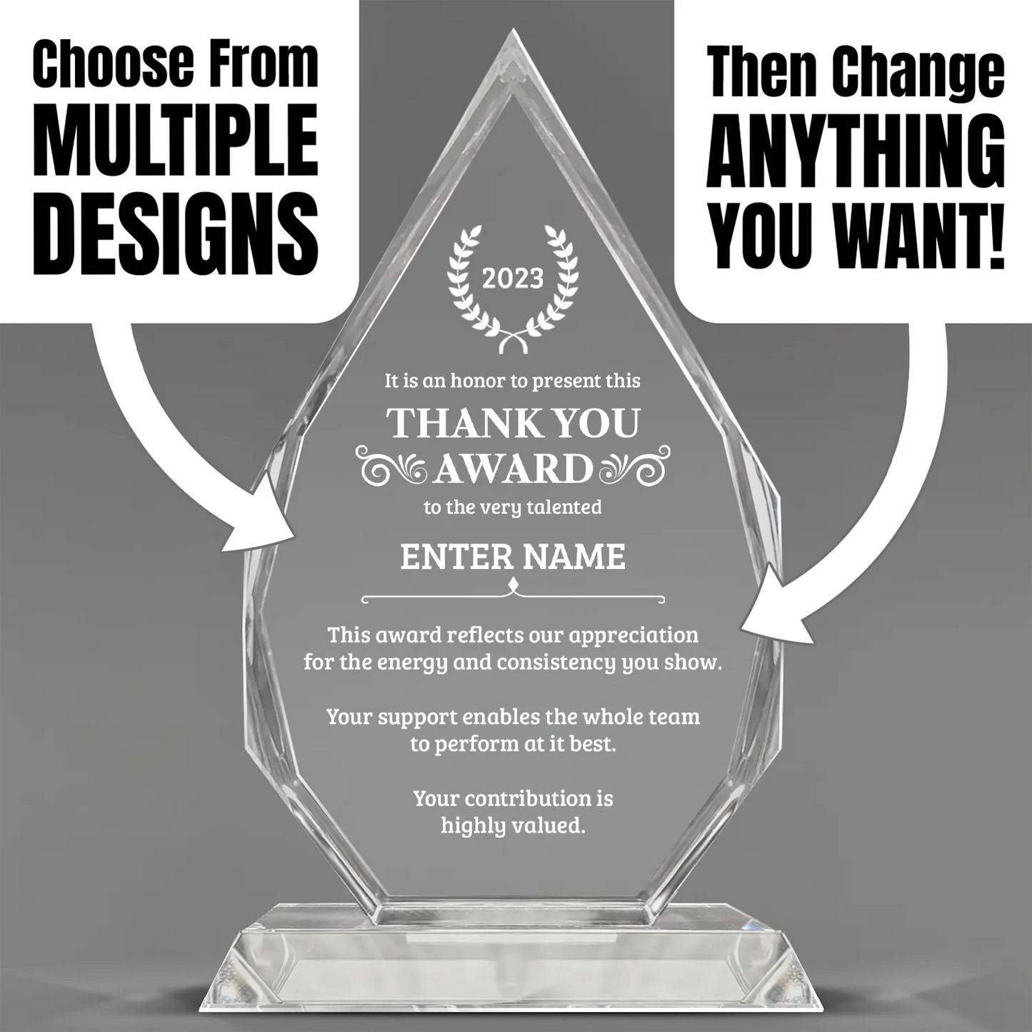 Thank You Awards - Optic Crystal Royal Diamond Awards - Personalize Online – Choose From 5 Designs