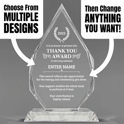 Thank You Awards - Optic Crystal Royal Diamond Awards - Personalize Online – Choose From 5 Designs