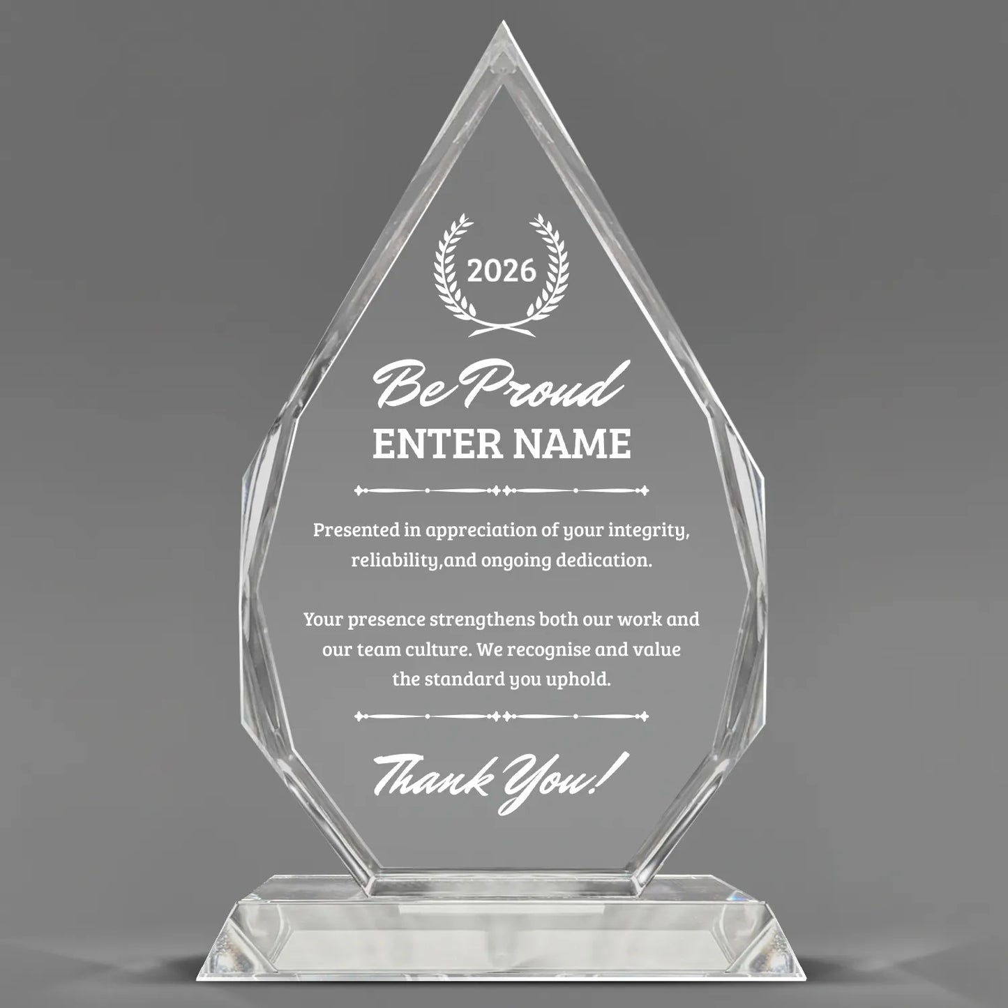 Thank You Awards - Optic Crystal Royal Diamond Awards - Personalize Online – Choose From 5 Designs