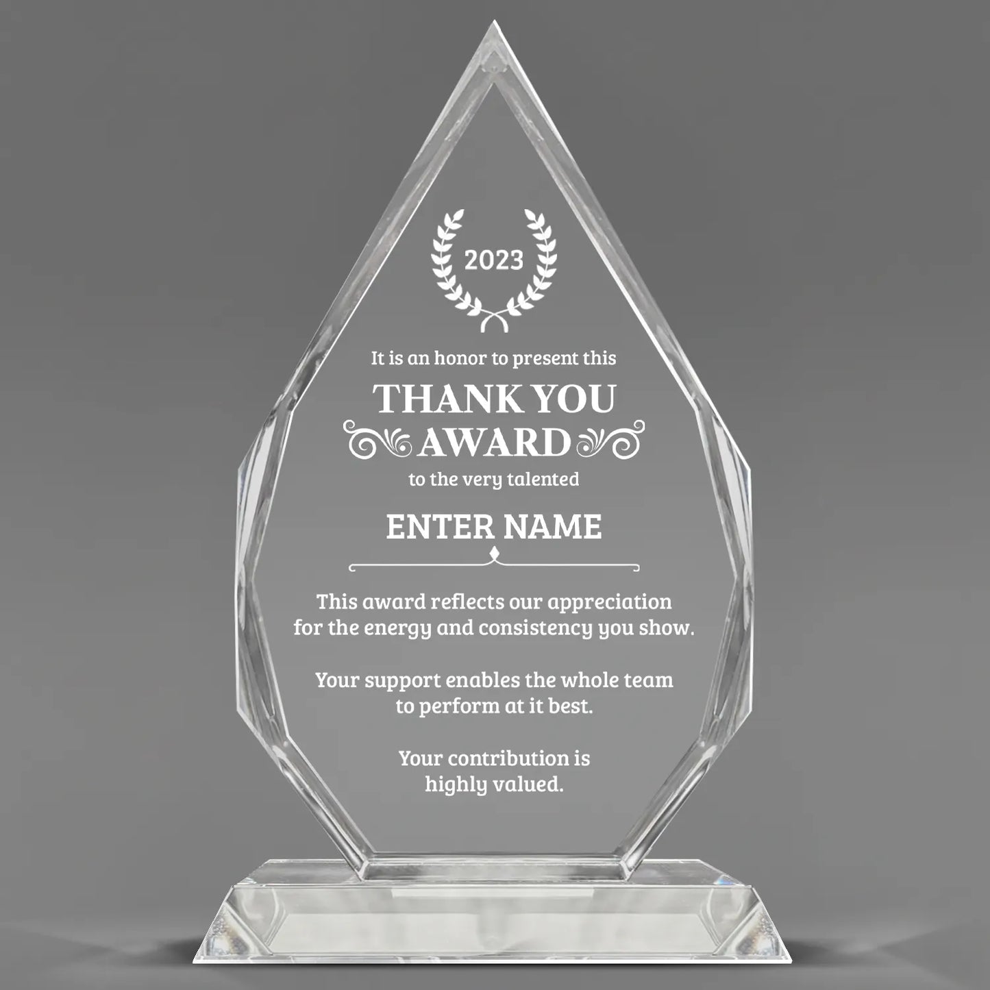 Thank You Awards - Optic Crystal Royal Diamond Awards - Personalize Online – Choose From 5 Designs