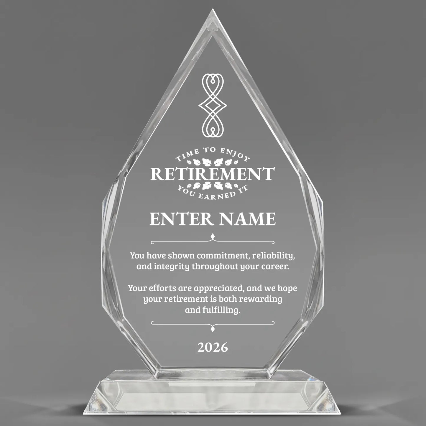 Retirement Awards - Optic Crystal Royal Diamond Awards - Personalize Online – Choose From 5 Designs