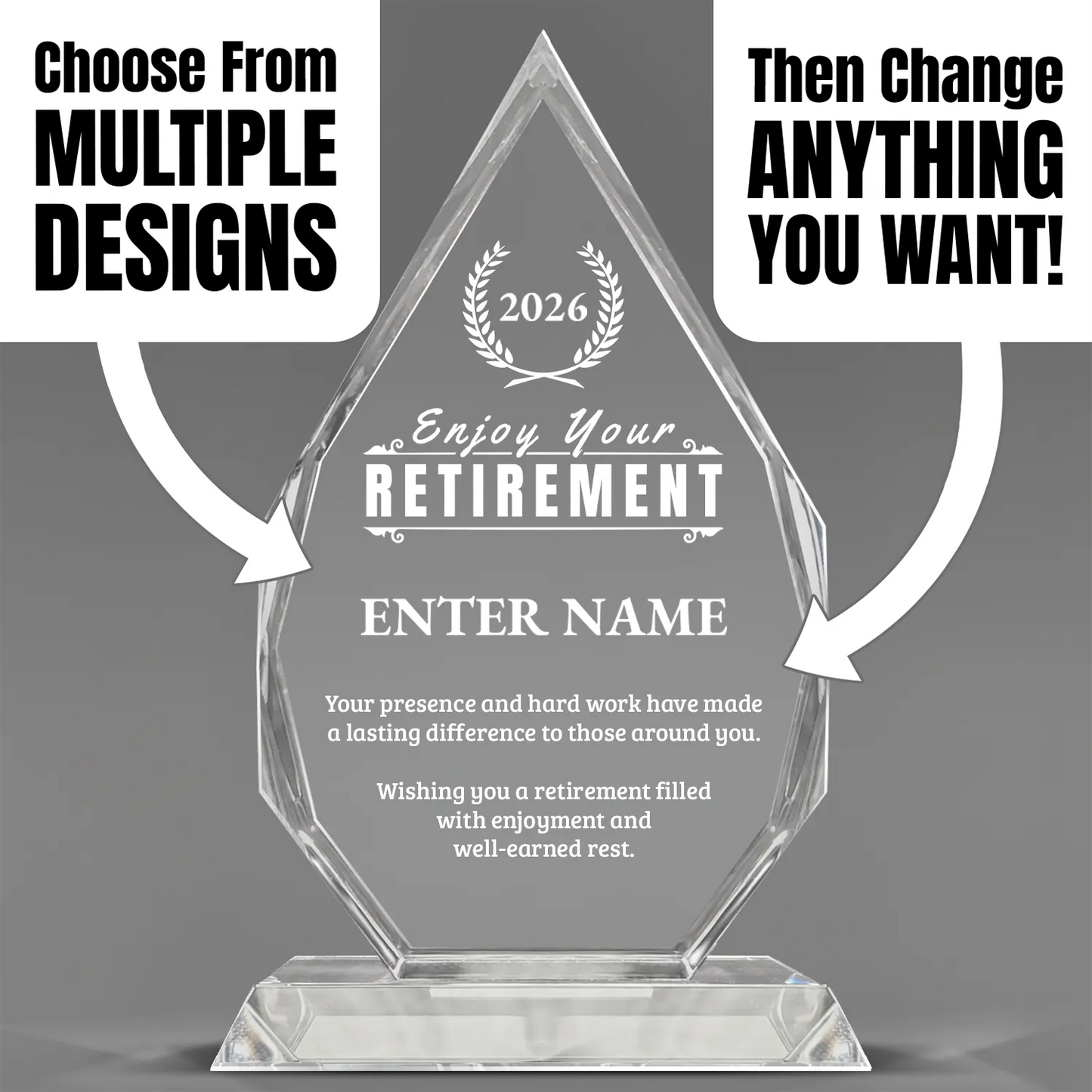 Retirement Awards - Optic Crystal Royal Diamond Awards - Personalize Online – Choose From 5 Designs