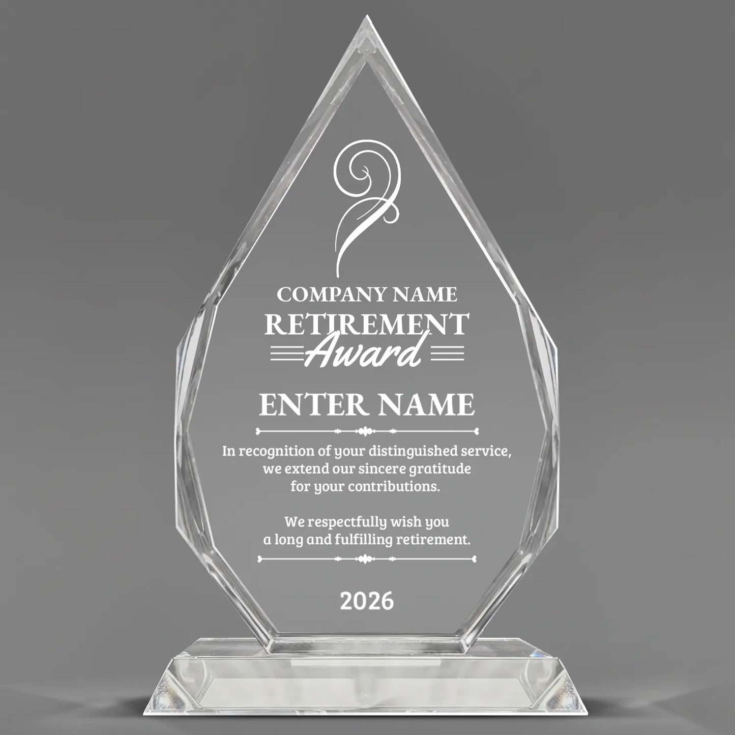 Retirement Awards - Optic Crystal Royal Diamond Awards - Personalize Online – Choose From 5 Designs