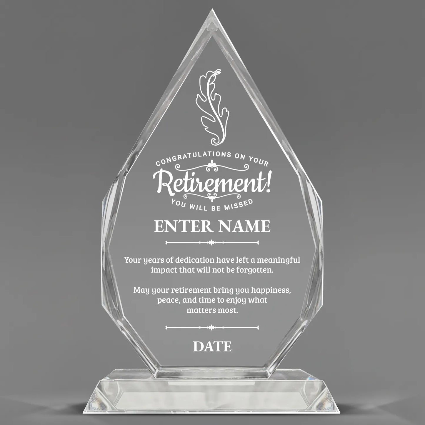 Retirement Awards - Optic Crystal Royal Diamond Awards - Personalize Online – Choose From 5 Designs