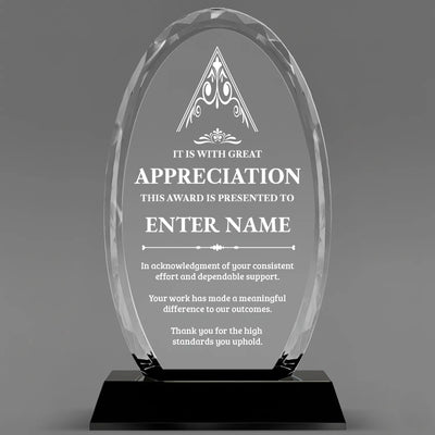 Appreciation Awards - Optical Crystal Glass Oval Facet Awards - Personalize Online – Choose From 5 Designs