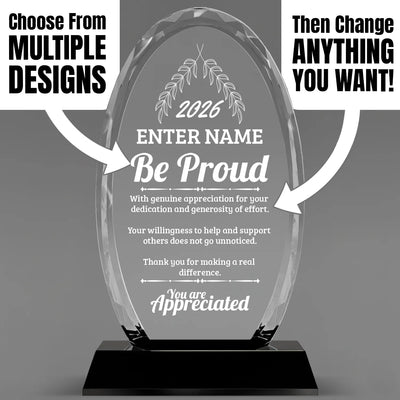 Appreciation Awards - Optical Crystal Glass Oval Facet Awards - Personalize Online – Choose From 5 Designs
