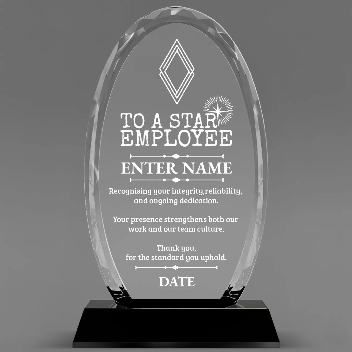 Employee Appreciation Awards - Optical Crystal Glass Oval Facet Awards - Personalize Online – Choose From 5 Designs